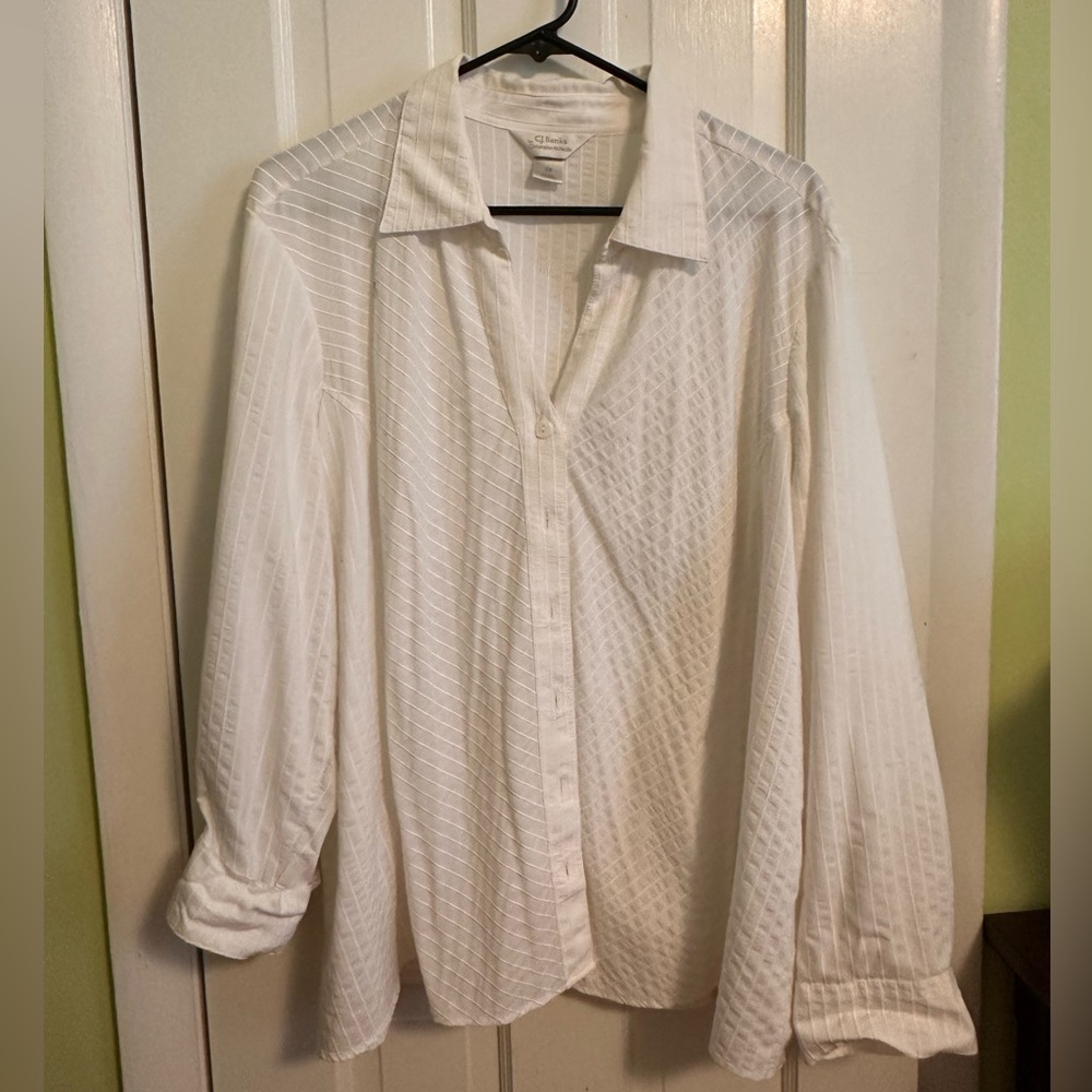 CJ Banks White Striped Button-Up Shirt